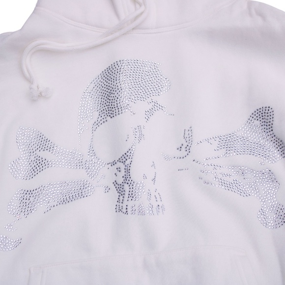 NWOT RHINESTONE SKULL DESIGN CUSTOM WHITE HOODIE - Picture 4 of 4